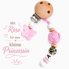 Schnullerkette mit Namen in Leo Design - Baby Mädchen - Babygeschenk