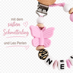 Schnullerkette mit Namen in Leo Design - Baby Mädchen - Babygeschenk