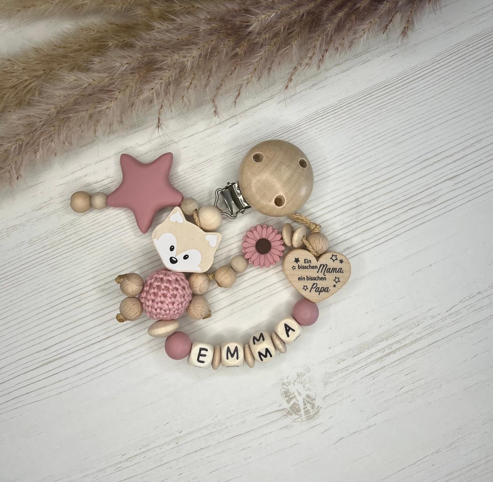 Schnullerkette mit Name –   Reh Mädchen | Liebevoll handgefertigt & personalisiert