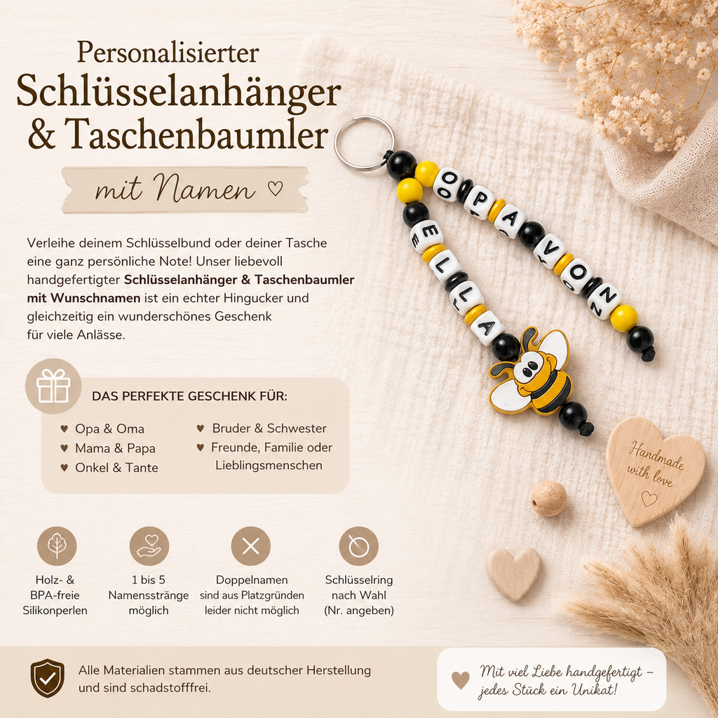 Personalisierter Schlüsselanhänger mit Namen - Taschenbaumler