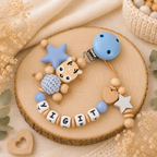 Personalisierte Schnullerkette mit Namen -Reh -Baby Junge -Geschenk