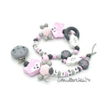 2teiliges Sparset - Schnullerkette + Greifling - Babyrosa/Grau + Kleine Prinzessin, Geschenk zur Taufe/Geburt
