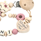 Schnullerkette mit Namen und Reh, Herz Mama und Papa und viel Wunder Schnullerhalter für Mädchen in wunderschöne Farben Geschenk Geburt Baby