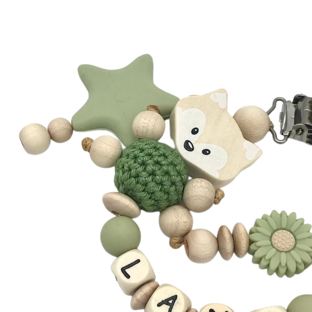 Schnullerkette mit Namen und Reh Schnullerhalter für Mädchen in wunderschöne Farben Babygeschenk Geburt Taufe Babyparty Babyshower Party