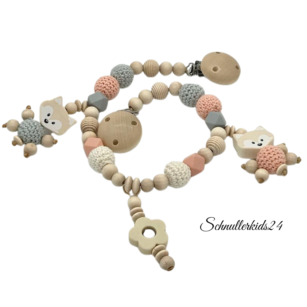 Kinderwagenkette Wagenkette ohne Namen Fuchs  Apricot und Grau