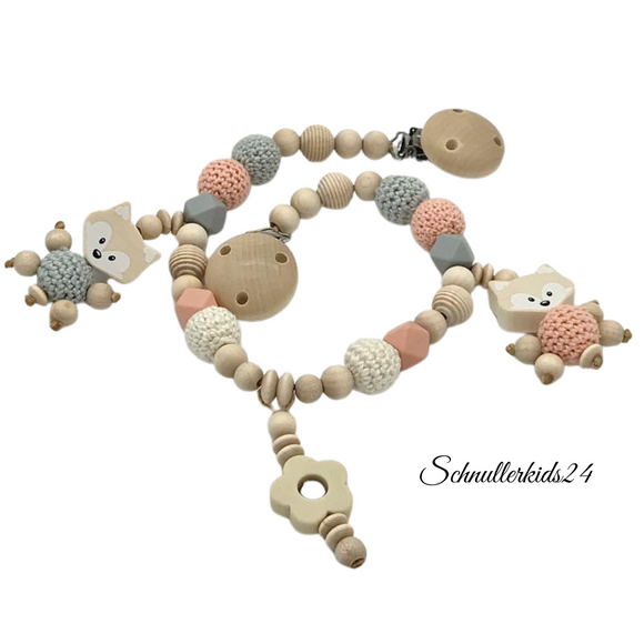 Kinderwagenkette Wagenkette ohne Namen Fuchs  Apricot und Grau