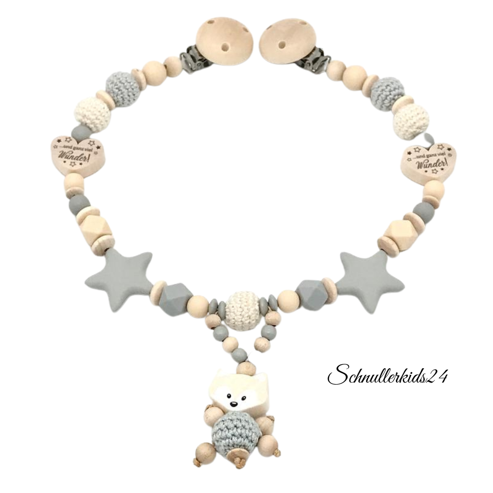 Kinderwagenkette Wagenkette einzeln oder als Spar Set Grau natur Holz Fuchs für Jungen und Mädchen