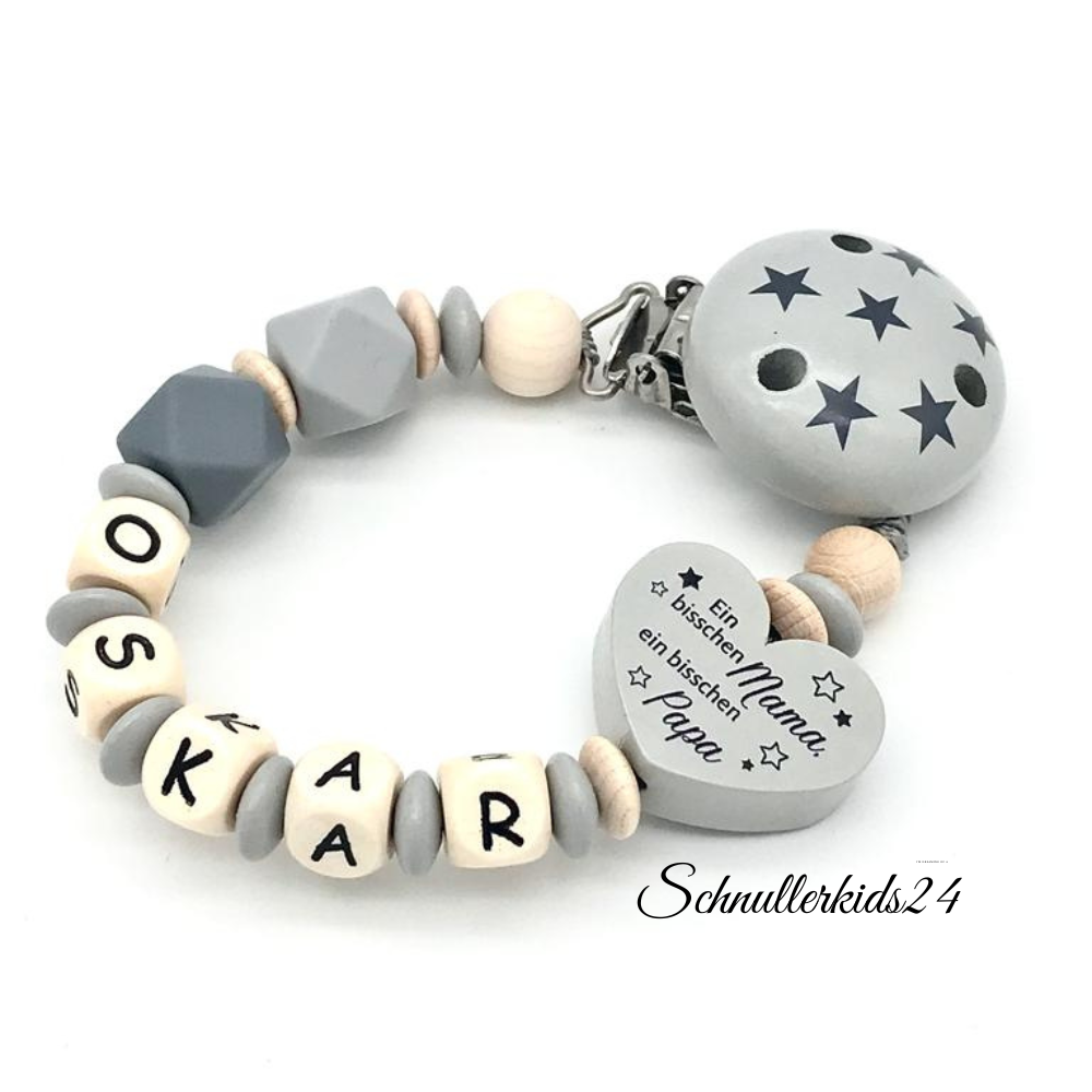 Schnullerkette mit Name Mädchen Herz Mama Papa Wunder Holz Mädchen Junge