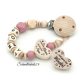 Schnullerkette mit Name Mädchen Herz Mama Papa Wunder Holz Mädchen Junge