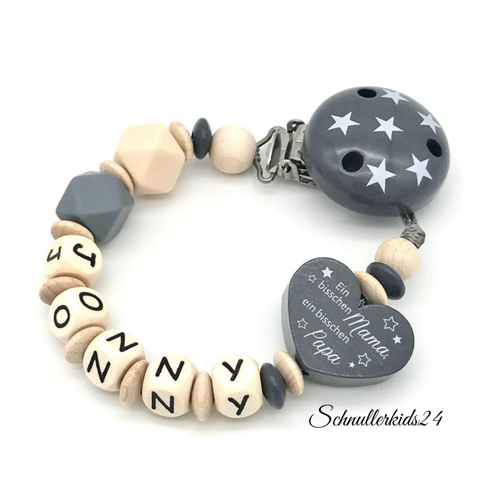 Schnullerkette mit Name Mädchen Herz Mama Papa Wunder Holz Mädchen Junge