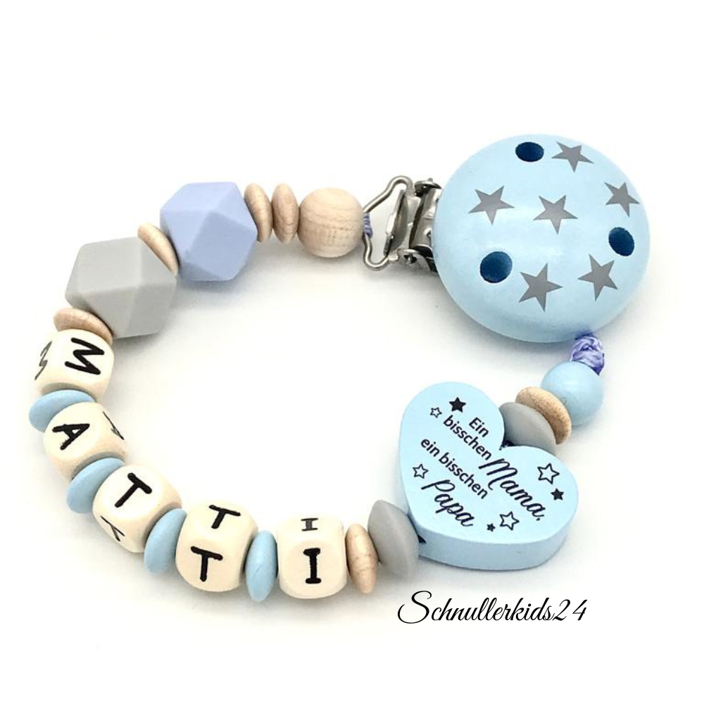 Schnullerkette mit Name Mädchen Herz Mama Papa Wunder Holz Mädchen Junge