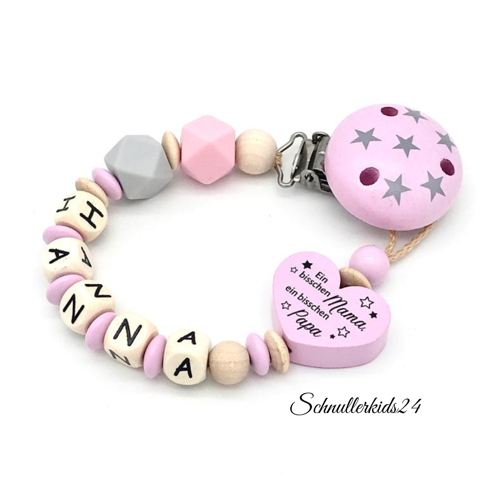 Schnullerkette mit Name Mädchen Herz Mama Papa Wunder Holz Mädchen Junge