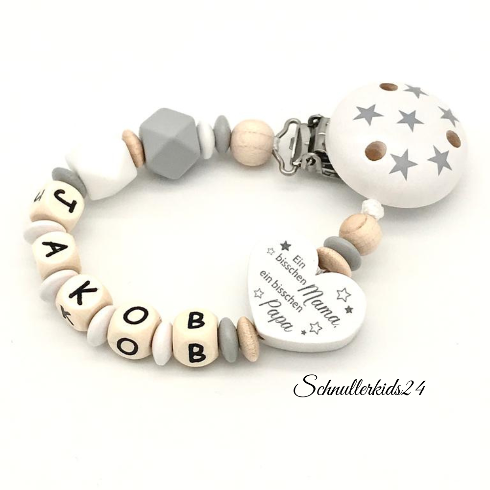 Schnullerkette mit Name Mädchen Herz Mama Papa Wunder Holz Mädchen Junge