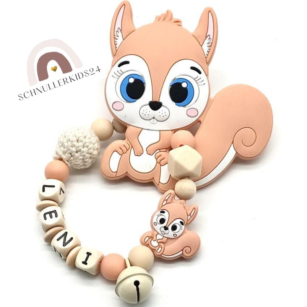Greifring mit Namen Eichhörnchen Mädchen Silikon Baby Geschenk Babyparty