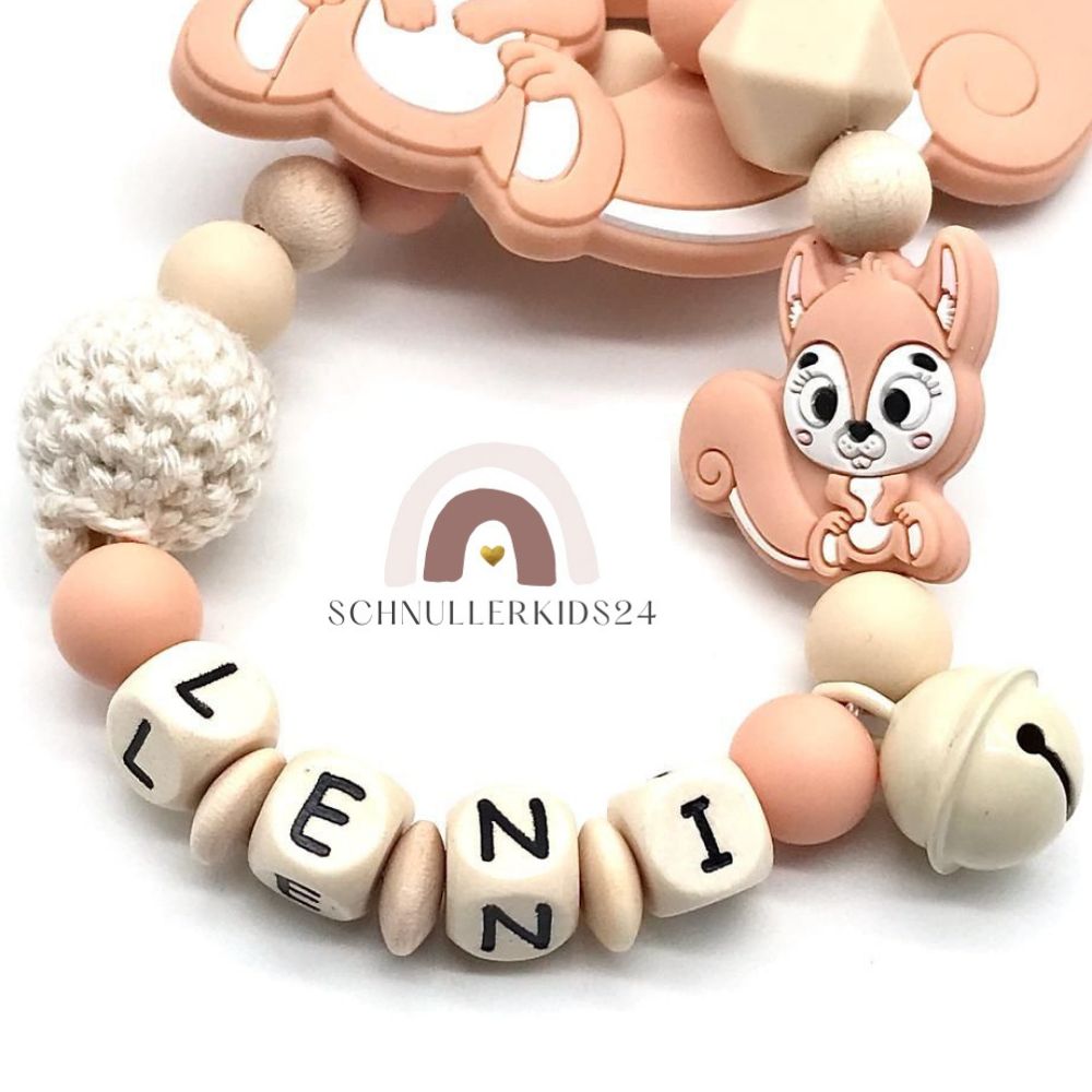 Greifring mit Namen Eichhörnchen Mädchen Silikon Baby Geschenk Babyparty