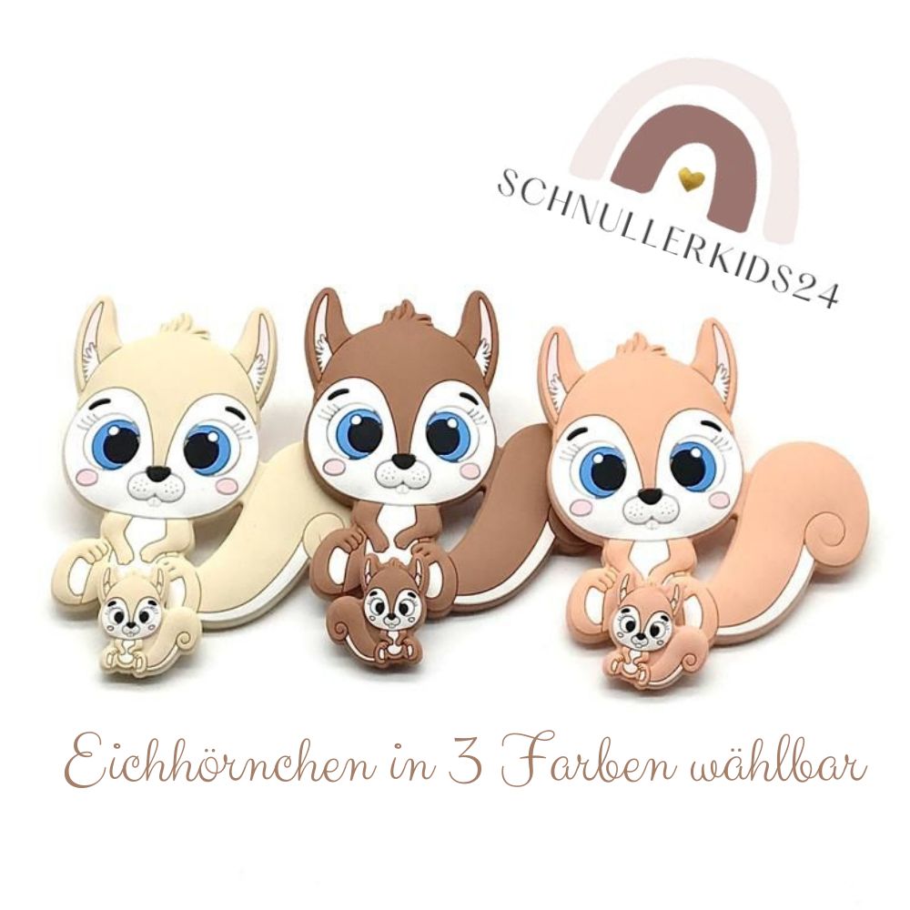 Greifring mit Namen Eichhörnchen Mädchen Silikon Baby Geschenk Babyparty