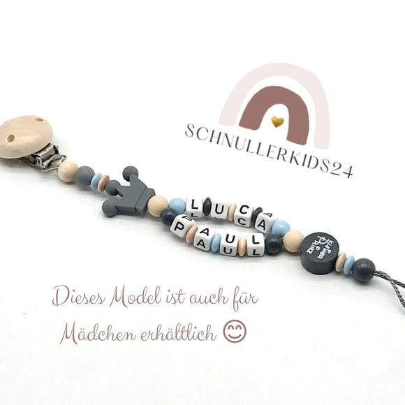 Schnullerkette mit Namen/Doppelnamen Junge