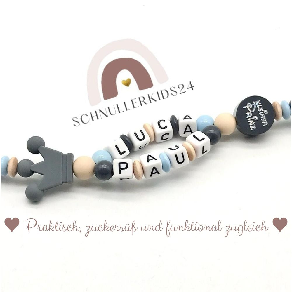 Schnullerkette mit Namen/Doppelnamen Junge