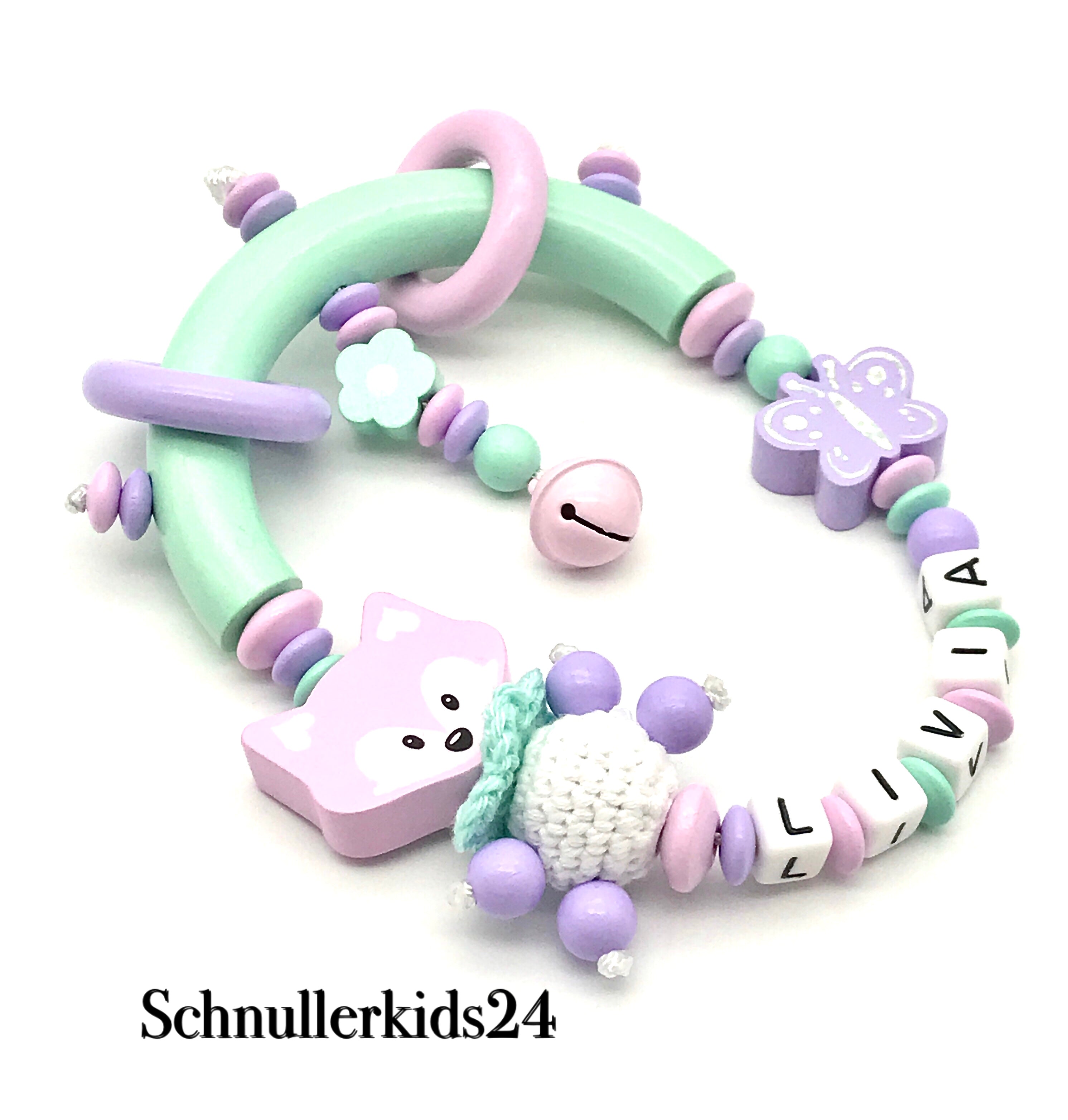 Greifring/Greifling mit Namen Fuchs Mädchen Babygeschenk zur Geburt Taufe Babyparty