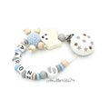 Schnullerkette mit Namen - Grau, Hell Blau, Natur - Junge