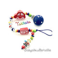 Schnullerkette mit Namen - Feuerwehrauto - Junge - Babygeschenk zur Geburt