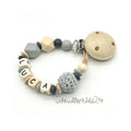 Schnullerkette mit Namen - Natur, Grau + Häkelperle - Junge
