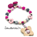 Kinderwagenkette - Glöckchen, Rosa, Natur, Grau + Holz Schmetterling