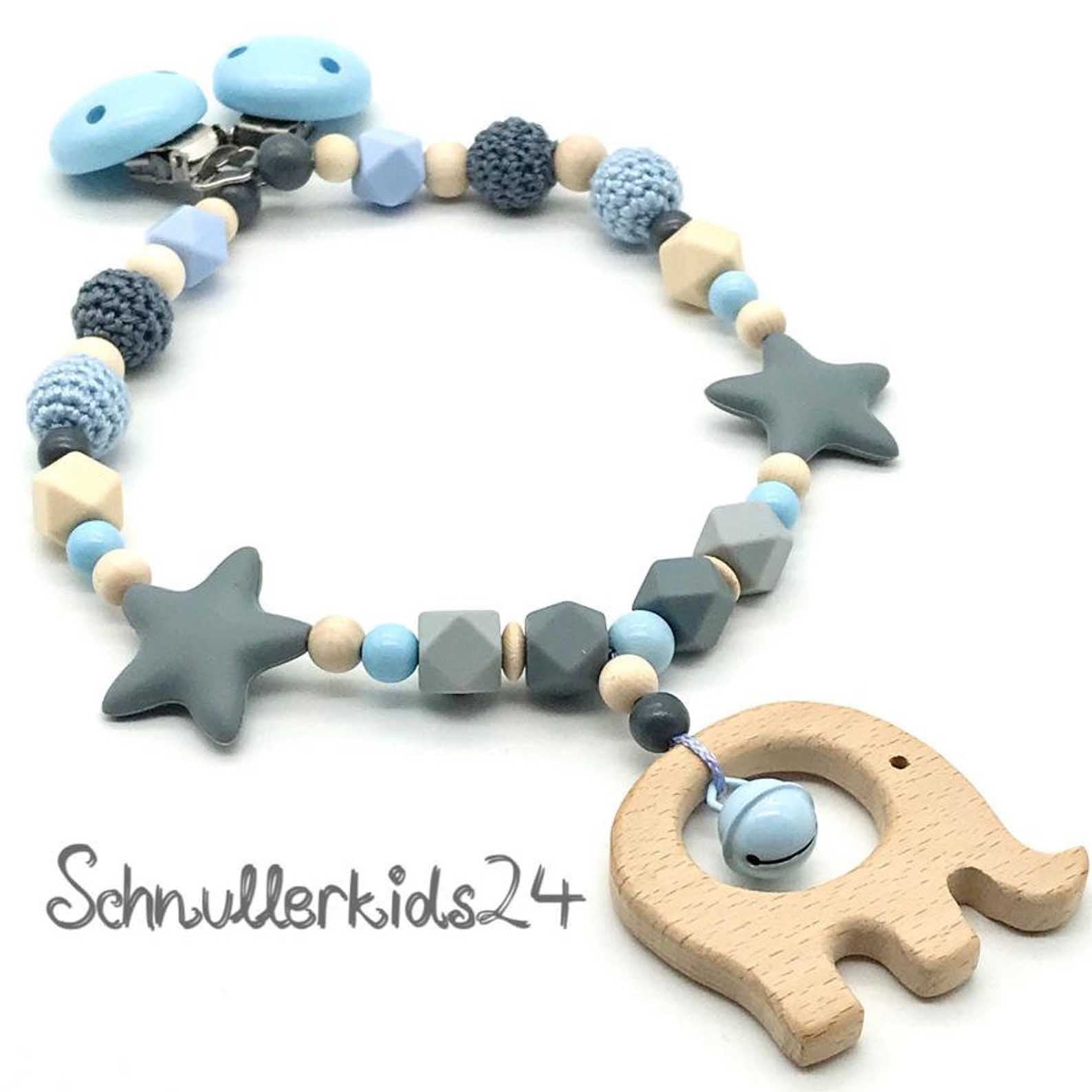 Kinderwagenkette - Grau, Blau + Elefant