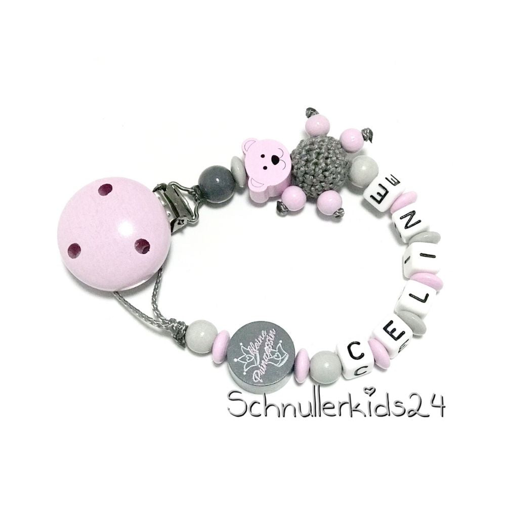 Schnullerkette personalisiert mit Namen für Mädchen - Teddy - Geschenk