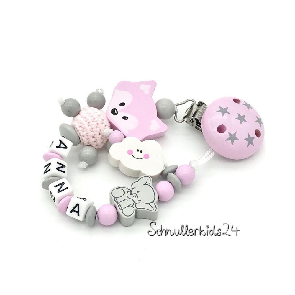 Schnullerkette mit Namen Mädchen Fuchs Geschenk Baby Geburt Taufe Babyparty