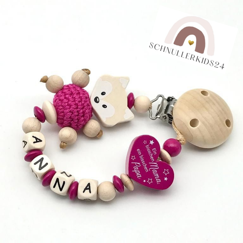 Schnullerkette mit Namen, Mädchen, Ein bisschen Mama ein bisschen Papa, Baby Geschenk, Geburt Taufe, Babyshower