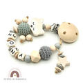 Schnullerkette mit Name Mädchen Junge Fuchs Naturholz Geschenk Geburt Baby