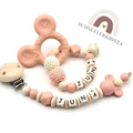 Set Greifling / Schnullerkette mit Namen Mädchen Baby Geschenk Tauf Geschenk Babyparty