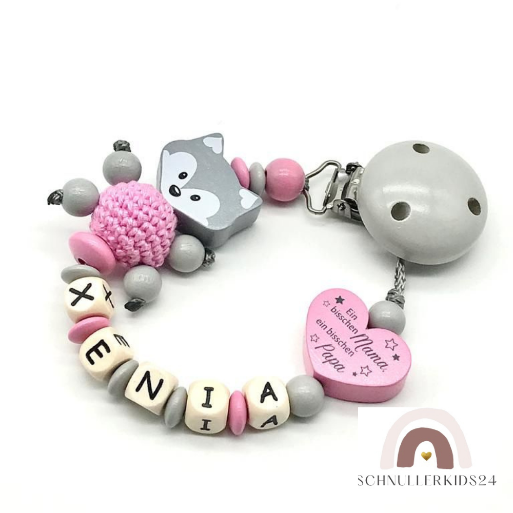 Schnullerkette mit Namen, Mädchen, Ein bisschen Mama ein bisschen Papa, Baby Geschenk, Geburt Taufe, Babyshower