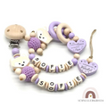 Set Greifling Schnullerkette mit Namen Ein bisschen Mama und Papa Mädchen Natur Flieder
