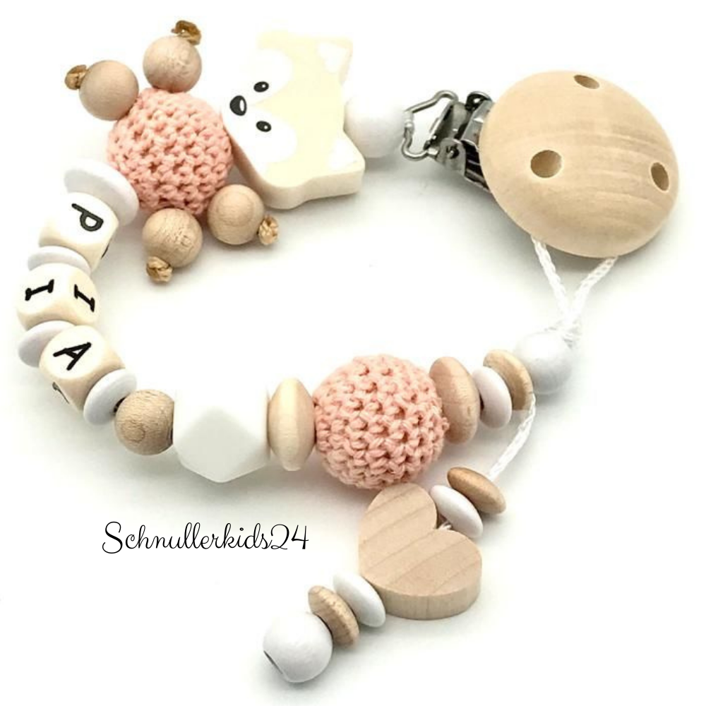 Schnullerkette mit Namen Mädchen Fuchs Geschenk zur Geburt