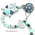 Schnullerkette mit Namen Junge Fuchs Häkelperle Ein biisschen Mama/Papa Mint Grau Geburt Taufe Babygeschenk