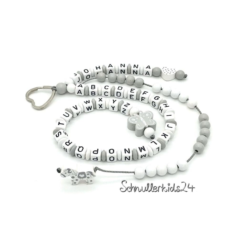 Rechenkette + ABC Kette - Schmetterling, Grau, Weiß + Pferd