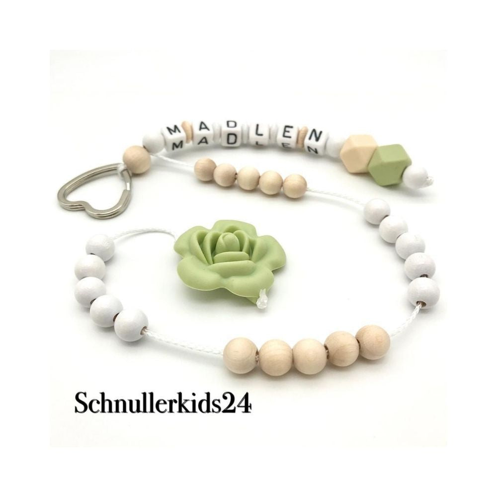 Rechenkette - Natur, Olivgrün + Blume