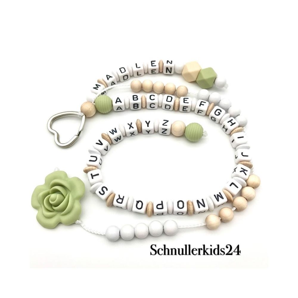 Rechenkette + ABC Kette - Rose, Natur, Weiß, Olivgrün