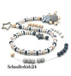 Rechenkette + ABC Kette - Schwarz, Grau, Natur, Stern + Hippo