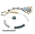 Rechenkette + ABC Kette - Schwarz, Grau, Natur, Stern + Hippo