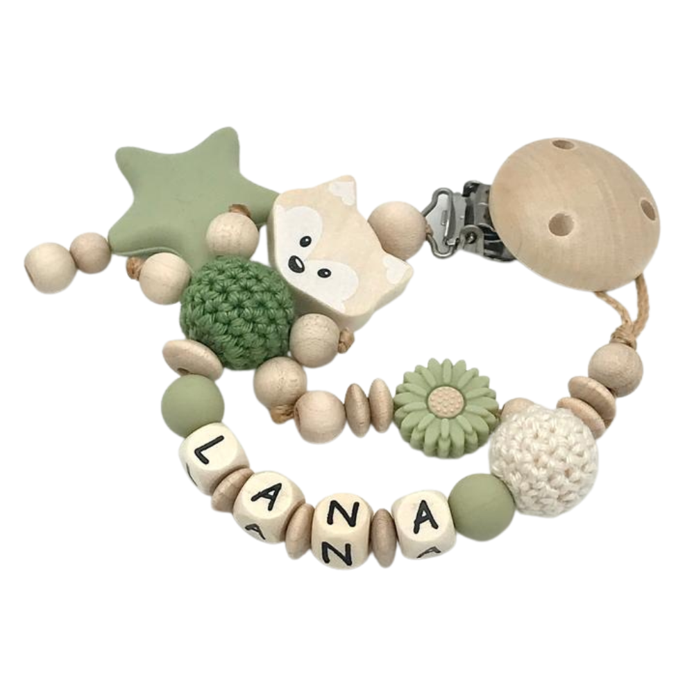Schnullerkette mit Namen und Reh Schnullerhalter für Mädchen in wunderschöne Farben Babygeschenk Geburt Taufe Babyparty Babyshower Party