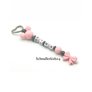 Schlüsselanhänger - Minnie Maus, Baby Rosa, Silikon Schleife