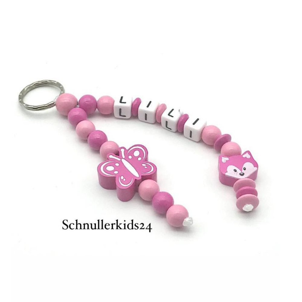Schlüsselanhänger - Baby Rosa/Pink, Fuchs + Schmetterling