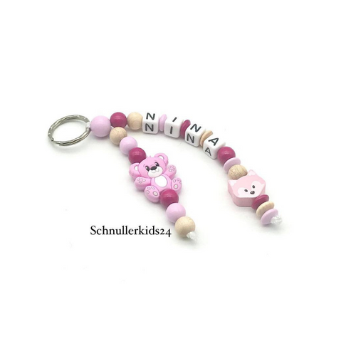 Schlüsselanhänger - Baby Rosa/Pink/Natur, Fuchs + Teddy