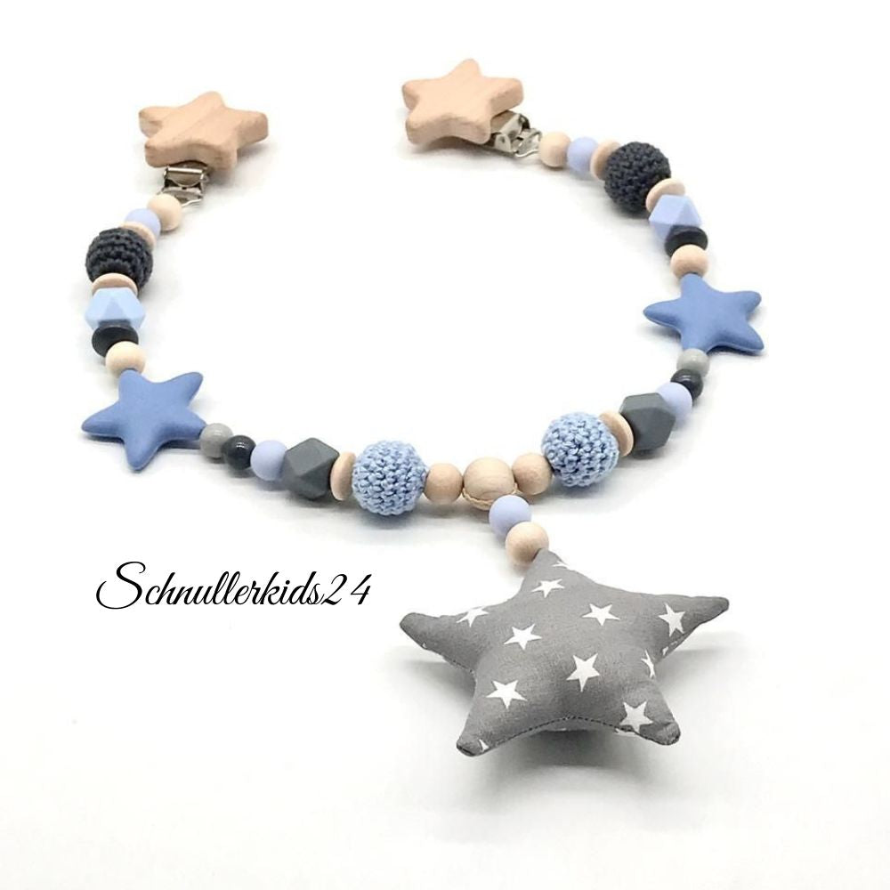 Schnullerkette mit Namen Kinderwagenkette im Set Junge Silikon Stern Stoffstern Geschenk Baby Babyshower Babyboy