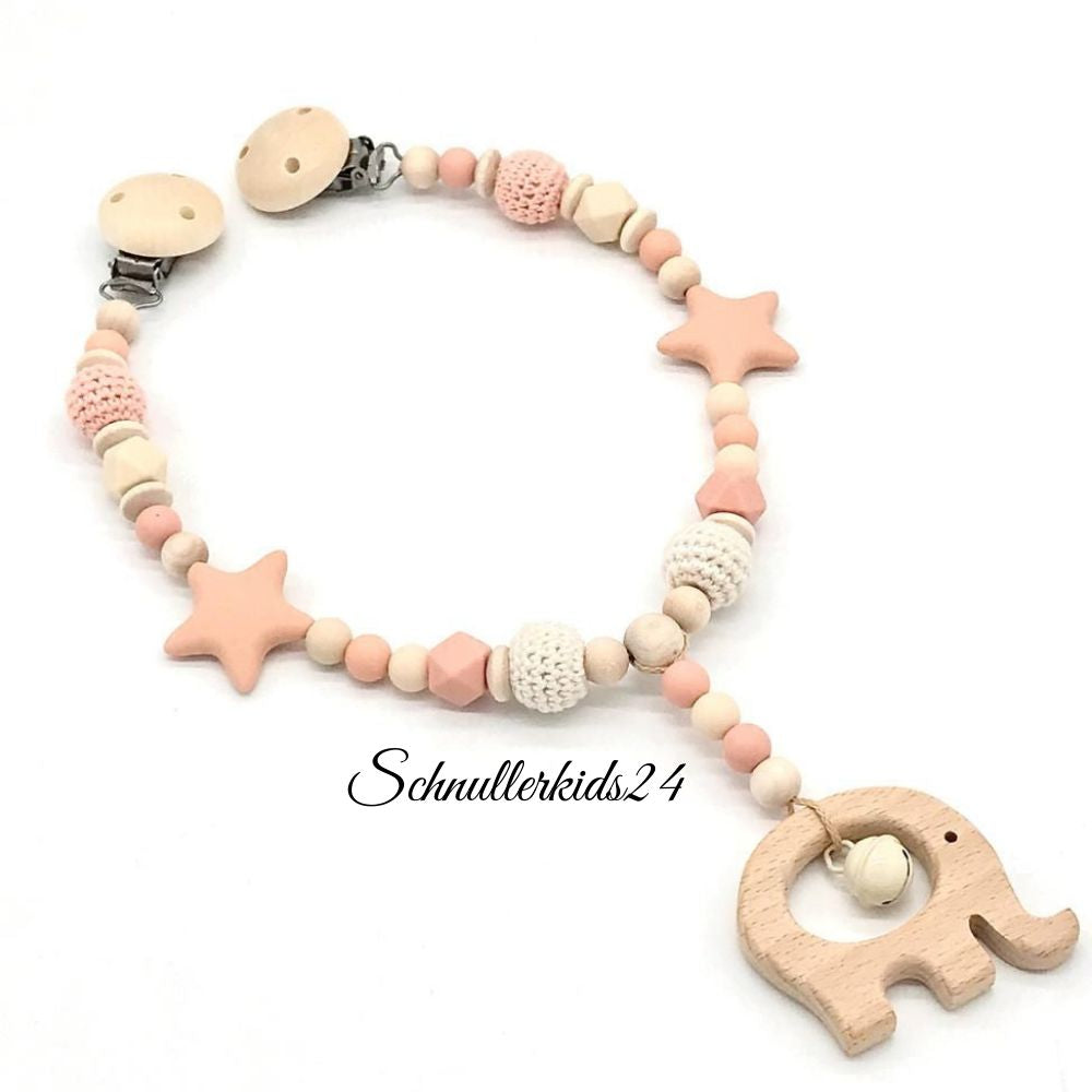 Schnullerkette mit Namen Kinderwagenkette im Set Mädchen Silikon Stern Elefant Geschenk Geburt Taufe Babyparty
