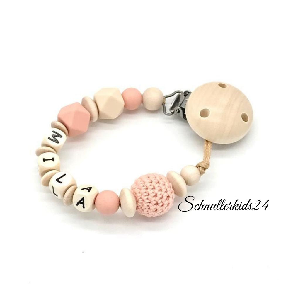Schnullerkette mit Namen Kinderwagenkette im Set Mädchen Silikon Stern Elefant Geschenk Geburt Taufe Babyparty