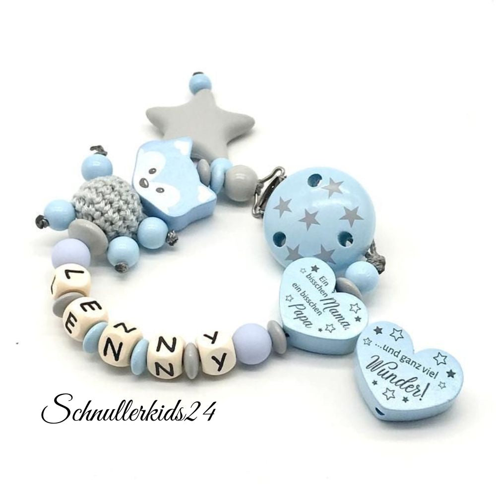 Nuckelkette mit Namen Schnullerkette mit Namen Schnullerhalter Ein bisschen Mama und Papa Babygeschenk Geburt Taufe Babyparty